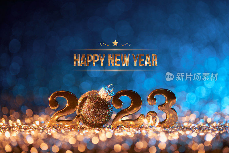 2023年圣诞贺卡Happy New Year Christmas Card - Gold Blue Party Celebration